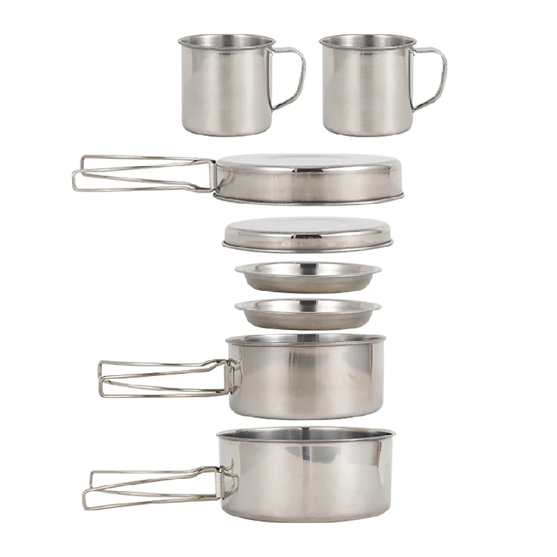 Camping Cooking Pots And Pans Set - Juego de 8 Piezas de Utensilios