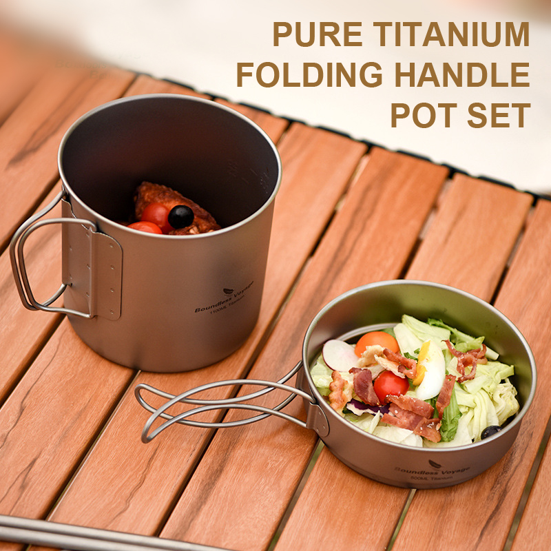 Camping Cooking Pots And Pans Set - Juego de ollas con mango plegable