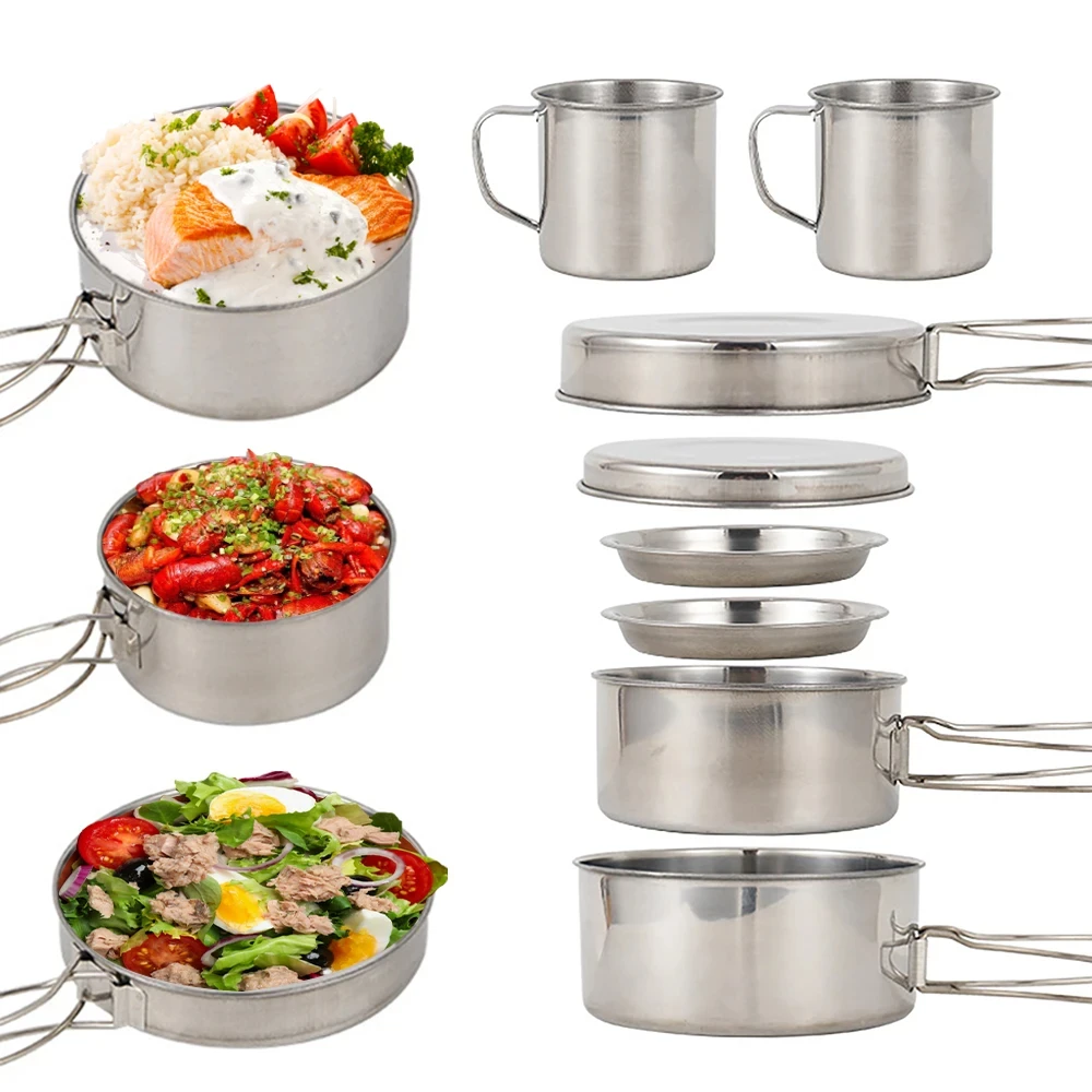 8 unids/set utensilios de coci - Camping Cooking Pots And Pans Set reseña y precio